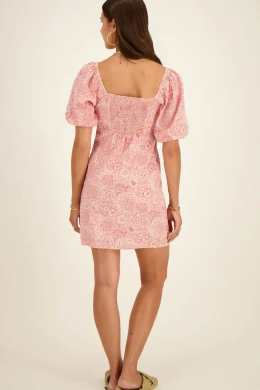 Roze Jurk Met Paisley Print & Pofmouw
