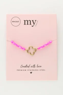 Roze Kralen Armband Met Klaver