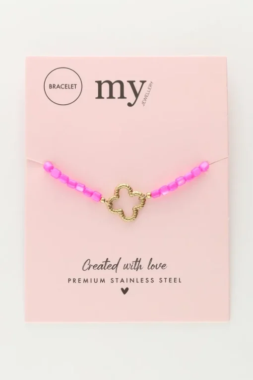 Roze Kralen Armband Met Klaver