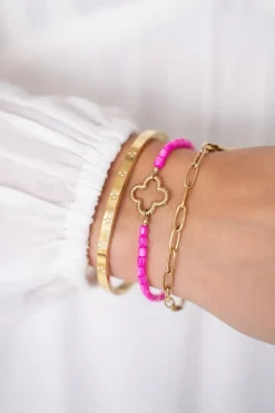 Roze Kralen Armband Met Klaver