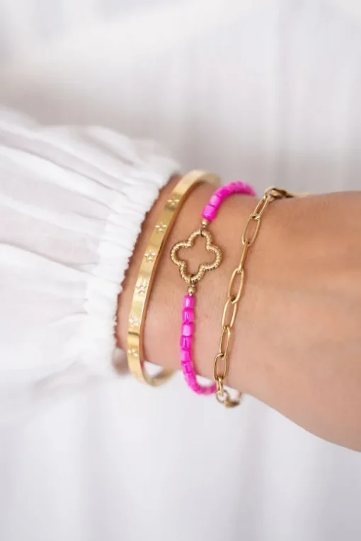 Roze Kralen Armband Met Klaver