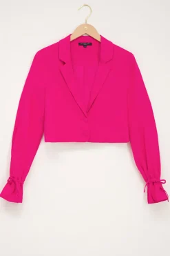 Roze Linnen Look Blazer Cropped