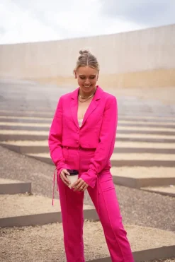 Roze Linnen Look Blazer Cropped