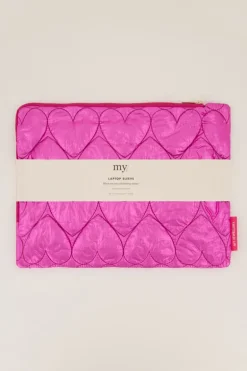 Roze Metallic Laptop Hoes Met Hartjes Patroon