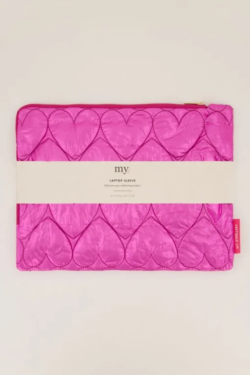 Roze Metallic Laptop Hoes Met Hartjes Patroon