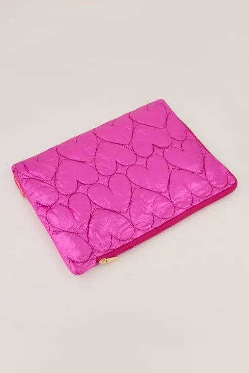 Roze Metallic Laptop Hoes Met Hartjes Patroon