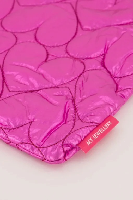 Roze Metallic Laptop Hoes Met Hartjes Patroon