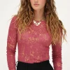 Roze Metallic Top Met Gedrapeerde Mouw