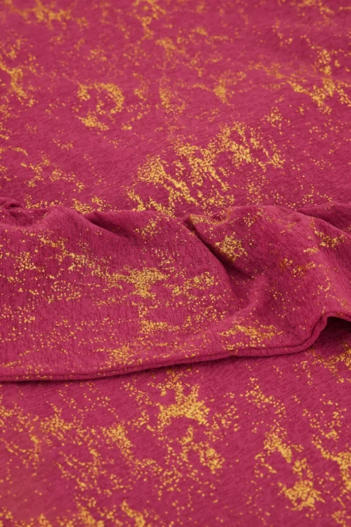 Roze Metallic Top Met Gedrapeerde Mouw