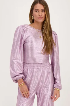 Roze Metallic Top Met Knoop