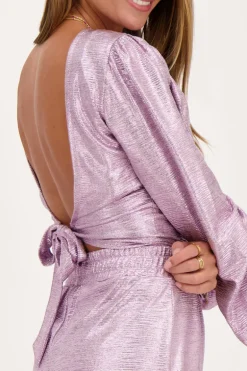 Roze Metallic Top Met Knoop