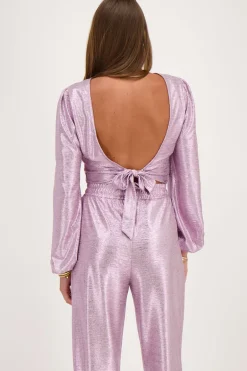 Roze Metallic Top Met Knoop