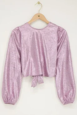 Roze Metallic Top Met Knoop