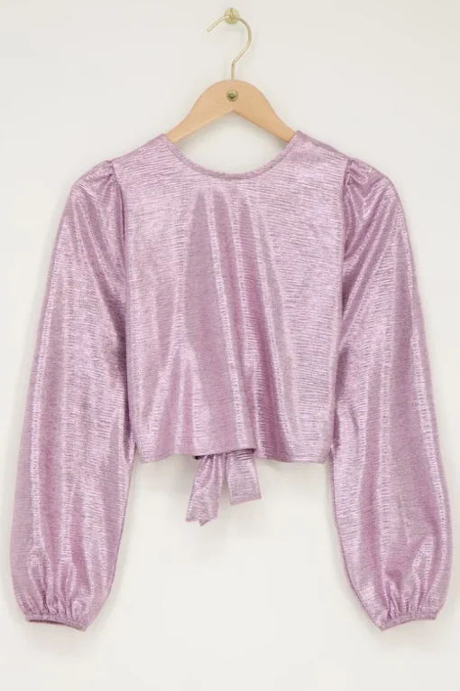 Roze Metallic Top Met Knoop