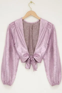 Roze Metallic Top Met Knoop