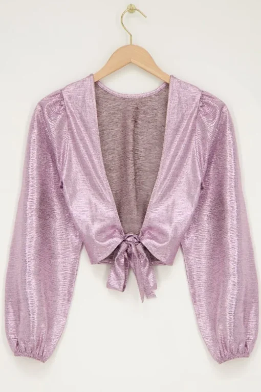 Roze Metallic Top Met Knoop