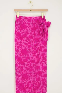 Roze Midi Rok Met Overslag En Bloemenprint