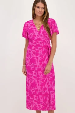 Roze Midi Wikkeljurk Met Bloemenprint