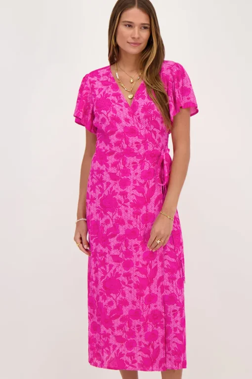 Roze Midi Wikkeljurk Met Bloemenprint
