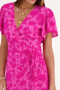 Roze Midi Wikkeljurk Met Bloemenprint