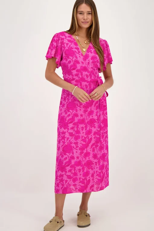 Roze Midi Wikkeljurk Met Bloemenprint