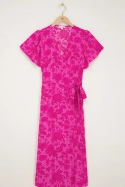 Roze Midi Wikkeljurk Met Bloemenprint