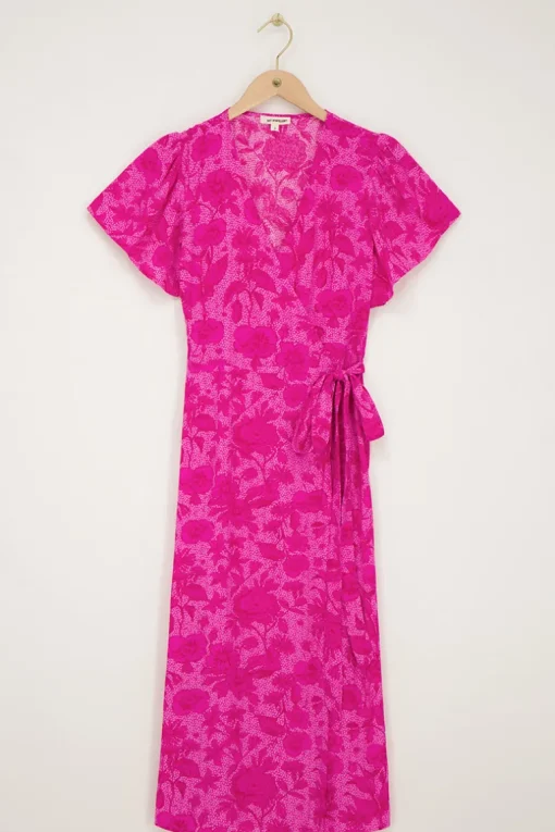Roze Midi Wikkeljurk Met Bloemenprint