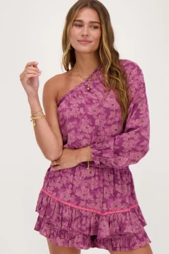 Roze One-shoulder Top Met Bloemenprint