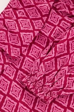 Roze One-shoulder Top Met Ikat Print En Ruffle