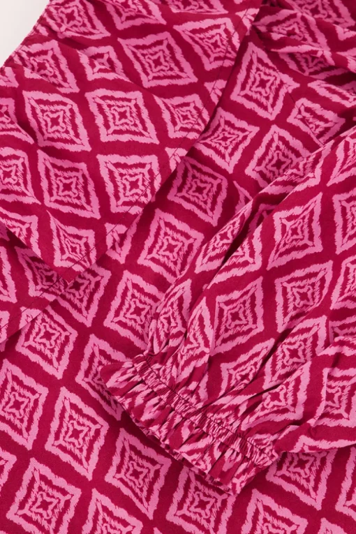 Roze One-shoulder Top Met Ikat Print En Ruffle