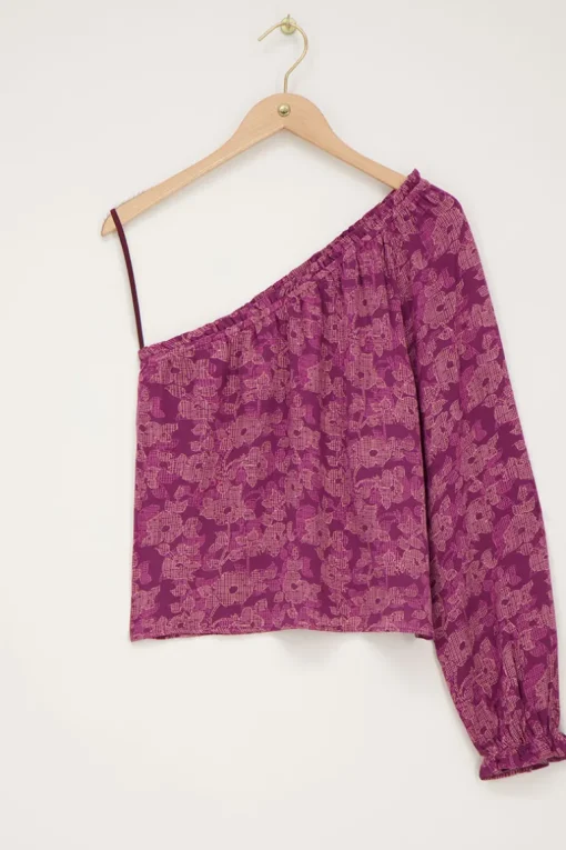 Roze One-shoulder Top Met Bloemenprint