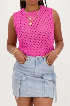 Roze Open Gebreide Spencer
