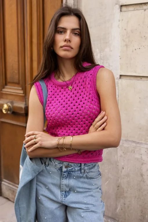 Roze Open Gebreide Spencer