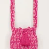 Roze Ronde Schoudertas Met Geweven Aztec Print