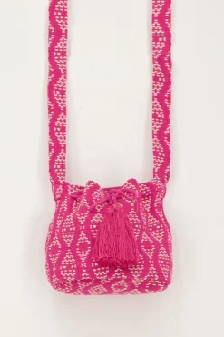 Roze Ronde Schoudertas Met Geweven Aztec Print