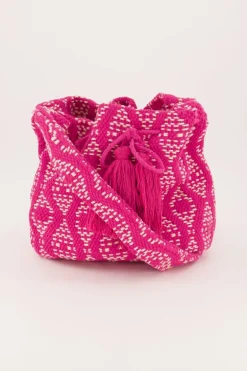 Roze Ronde Schoudertas Met Geweven Aztec Print