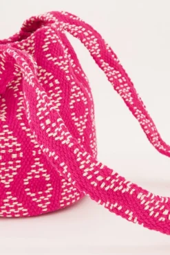 Roze Ronde Schoudertas Met Geweven Aztec Print