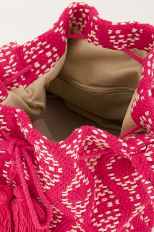 Roze Ronde Schoudertas Met Geweven Aztec Print