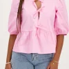 Roze Top Met Strikjes En Pofmouwen