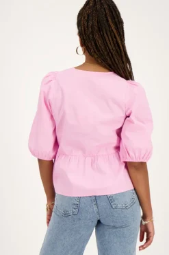 Roze Top Met Strikjes En Pofmouwen