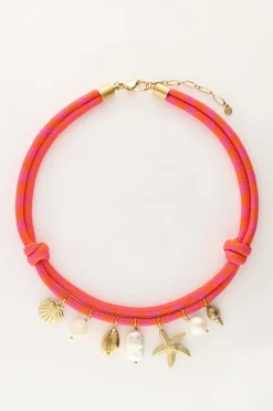 Roze Touwketting Met Schelpen Bedels
