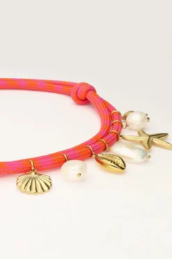 Roze Touwketting Met Schelpen Bedels