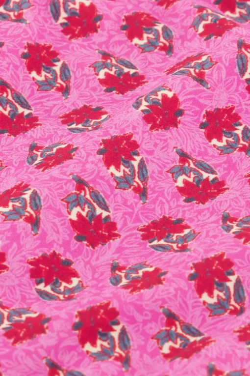 Roze Triangel Bikini Set Met Rode Bloemenprint