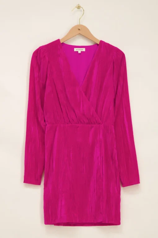 Roze Velvet Jurk Met V-hals