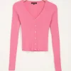 Roze Vest Met Rib Structuur