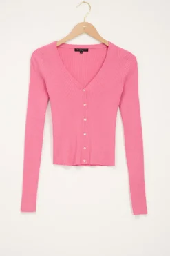 Roze Vest Met Rib Structuur