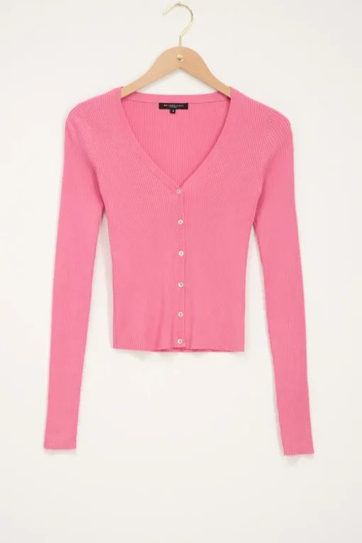 Roze Vest Met Rib Structuur