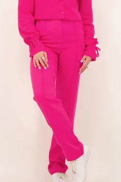 Roze Wijdvallende Pantalon Linnen Look