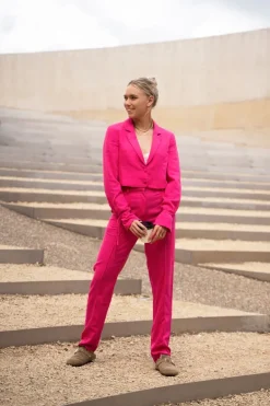 Roze Wijdvallende Pantalon Linnen Look