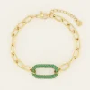 Schakelarmband Met Groene Strass Bedel